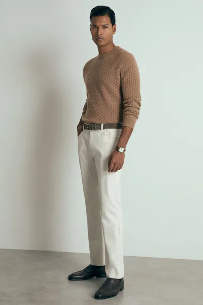 Reiss Camel Melange Harrogate Atelier Cashmere Cable Knit Crew Neck Jumper