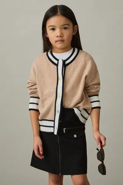 Reiss Camel Merino-blend Varsity Cardigan With Cashmere
