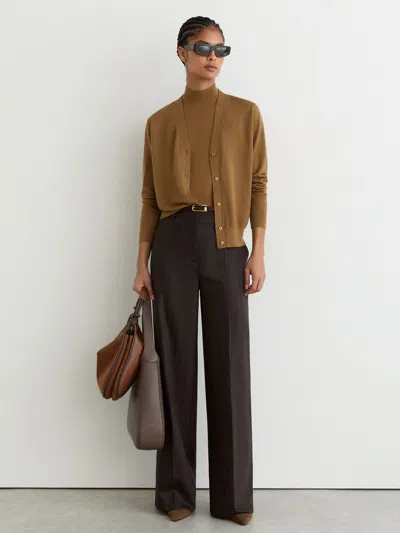 Reiss Camel Merino Wool V-neck Cardigan In Multi