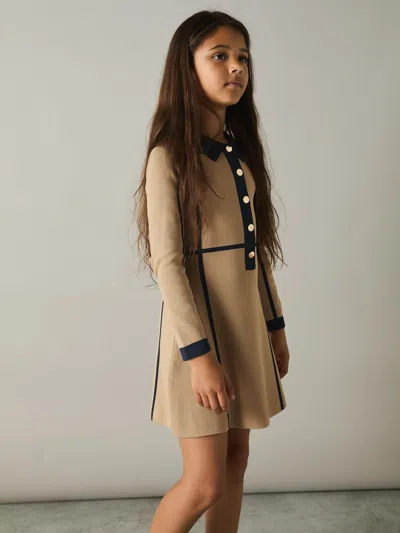 Reiss Camel Nic 4-9 Yrs Panel-intarsia Jersey Dress