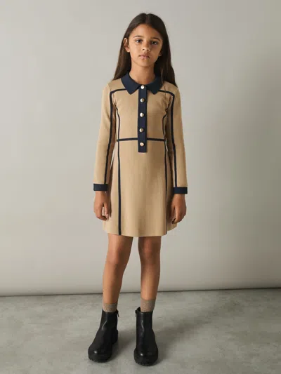 Reiss Camel Nic 9-13 Yrs Panel-intarsia Jersey Dress