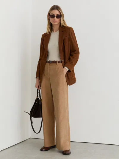 Reiss Camel Petite Cotton Corduroy Wide-leg Trousers In Brown