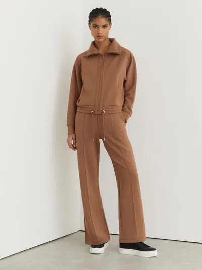 Reiss Camel Petite Premium Interlock Wide-leg Joggers In Brown