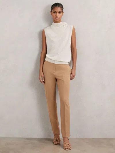 Reiss Camel Petite Slim Fit Suit Trousers In Brown