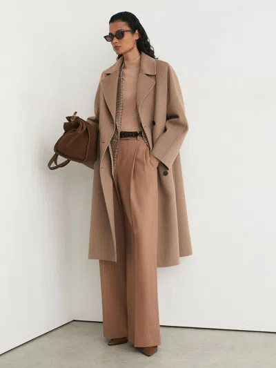 Reiss Camel Petite Wool-blend Blindseam Double-breasted Coat