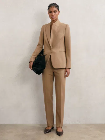 Reiss Camel Petite Wool-blend Slim-leg Suit Trousers In Gold