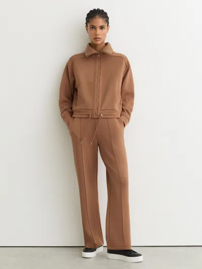 Reiss Camel Premium Interlock Wide-leg Joggers In Brown