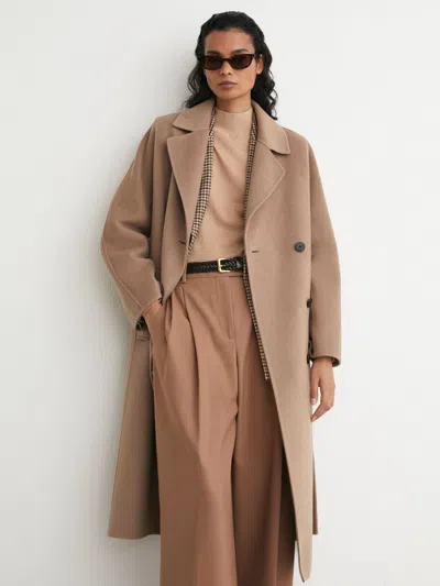 Reiss Camel Tall Wool-blend Blindseam Double-breasted Coat