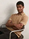 Reiss Mens Camel Zain Short-sleeved Stretch-woven Polo Shirt In Brown