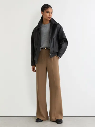 Reiss Camel Wide-leg Tailored Trousers In Brown