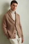 Reiss Camel Winters Ribbed Shawl-collar Cardigan With Cotton And Wool In Camel