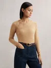 Reiss Womens Camel Zoie Slant-neck Long-sleeve Stretch-knit Top In Brown