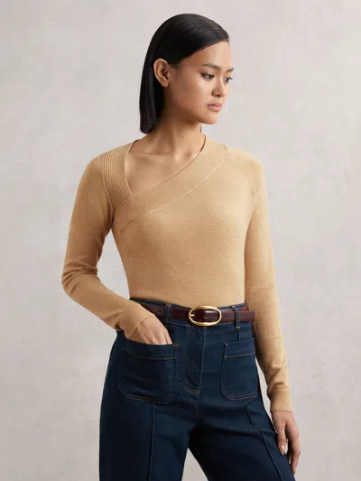 Reiss Camel Wool-blend Asymmetric Knit Top In Brown