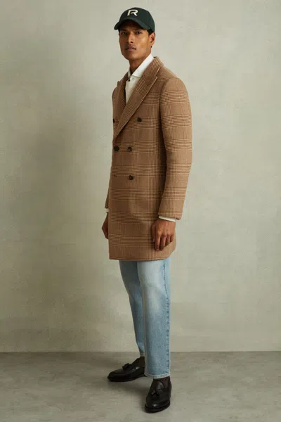 Reiss Camel Wool Blend Double Breasted Overcoat