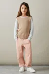 Reiss Camel 4-9 Yrs Wool Blend Striped Crew Neck Jumper In Camel