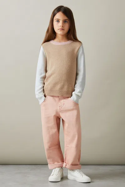 Reiss Camel Audrey 4-9 Yrs Wool Blend Striped Crew Neck Jumper