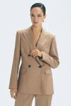 Reiss Camel Wool Double Breasted Blazer In Neutral