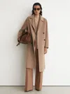 Reiss Camel Wool-blend Blindseam Double-breasted Coat In Camel