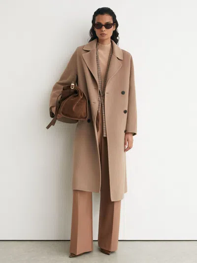 Reiss Camel Wool-blend Blindseam Double-breasted Coat