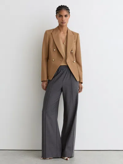 Reiss Camel Wool-blend Double-breasted Blazer In Brown
