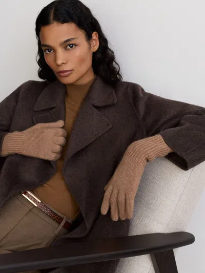 Reiss Camel Wool-blend Knitted Gloves With Cashmere