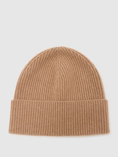 Reiss Camel Wool-blend Rib-knit Beanie