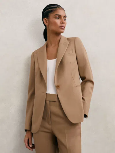 Reiss Camel Wool-blend Single-breasted Suit Blazer In Brown