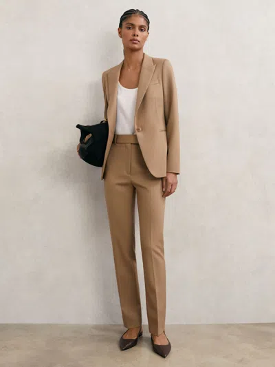 Reiss Camel Wool-blend Slim-leg Suit Trousers In Brown