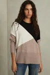 Reiss Camel/black Faye Geometric Colour-block Jumper With Wool And Cashmere In Camel/black