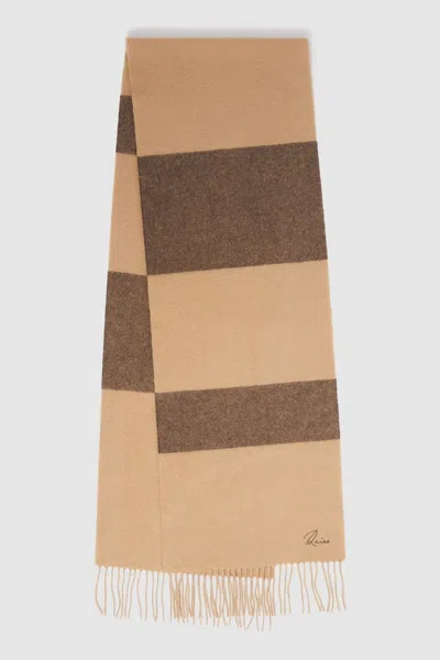 Reiss Camel/brown York Wool And Cashmere Striped Scarf