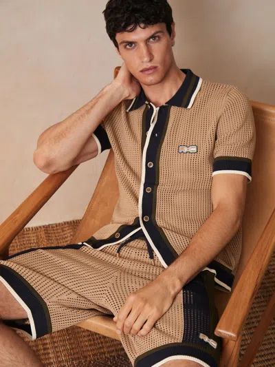 Reiss Camel/green | Ché Crochet Colour-block Shorts In Brown