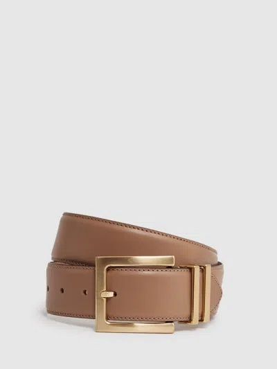 REISS REISS CAMEL/TAUPE BROMPTON LEATHER SQUARE BUCKLE BELT