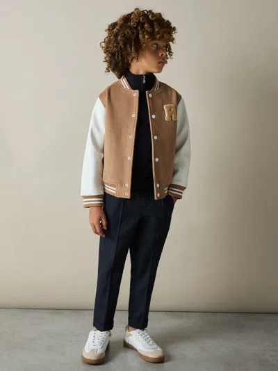 Reiss Camel/white Jasper 9-13 Yrs Wool-blend Contrast Varsity Jacket