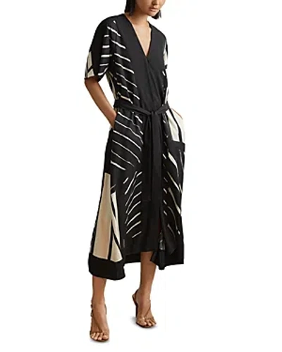 Reiss Cami - Black/white Printed Fit And Flare Midi Dress, Us 2