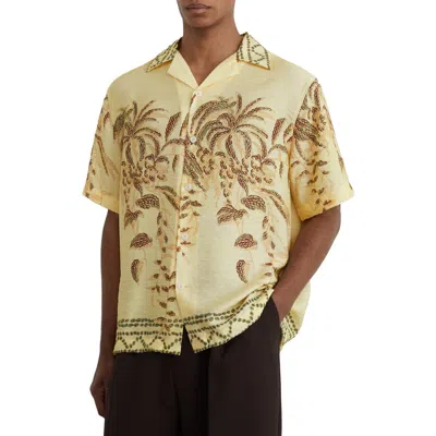 Reiss Camino Embroidered Camp Shirt In Yellow