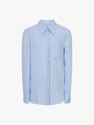 Reiss Campbell Linen Long Sleeve Shirt In Blue