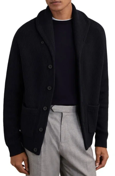 Reiss Cannon Rib Cardigan In Blue