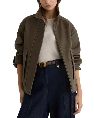 Reiss Cara Leather Jacket In Brown