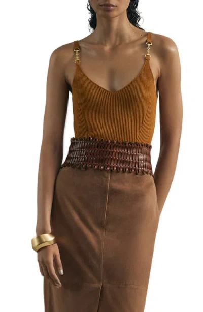 Reiss Cara Rib Silk Blend Sweater Tank In Brown