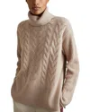 Reiss Cashmere Roll Neck Jumper Wool Cable Knit In Mink
