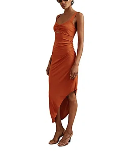 Reiss Carla Jersey Asymmetric Midi Dress In Orange