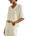 Reiss Ivory Carla Knitted Open-collar Polo Shirt In Ivory