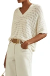 Reiss Ivory Carla Knitted Open-collar Polo Shirt In Ivory