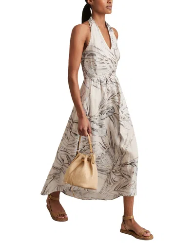 Reiss Carla Palm Printed Linen Dress In Neutral