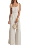 Reiss Ivory Perforated-knit Wide-leg Jumpsuit In White