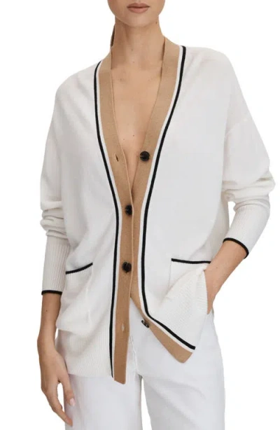 Reiss Carly Color Blocked Cardigan Sweater In Ivory/ Black