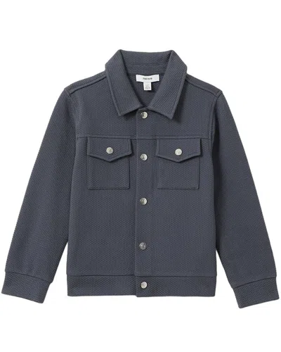 Reiss Kids' Carmello Press Stud Textured Overshirt In Gray