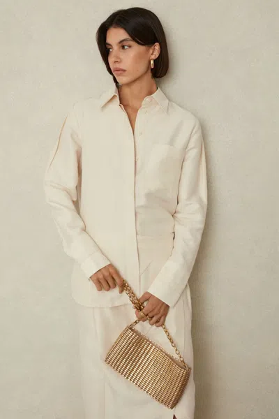 Reiss Beige Viscose-linen High-low Shirt
