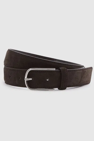 Reiss Carrie Rectangle-buckle Suede Belt In Chocolate