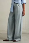 Reiss Light Blue Denim Look Wide Leg Trousers In Green